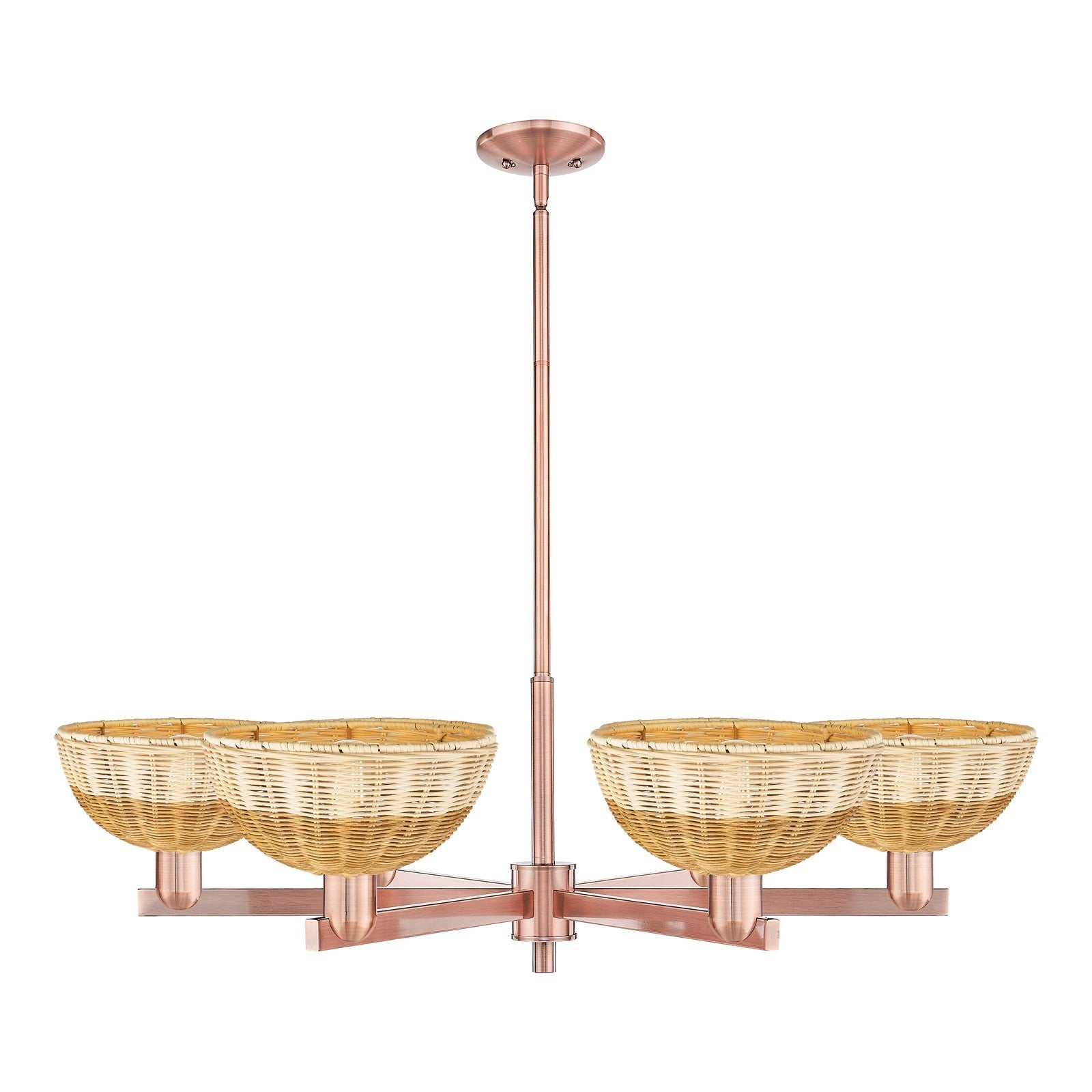 Innovations Bristol Natural II 39in 6-Light Chandelier | Industrial Antique Copper Steel and Natural Fiber Dome Shade | Damp | Model 716-6CR-AC-NBD2-9-NAT