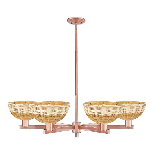 Innovations Bristol Natural II 39in 6-Light Chandelier | Industrial Antique Copper Steel and Natural Fiber Dome Shade | Damp | Model 716-6CR-AC-NBD2-9-NAT