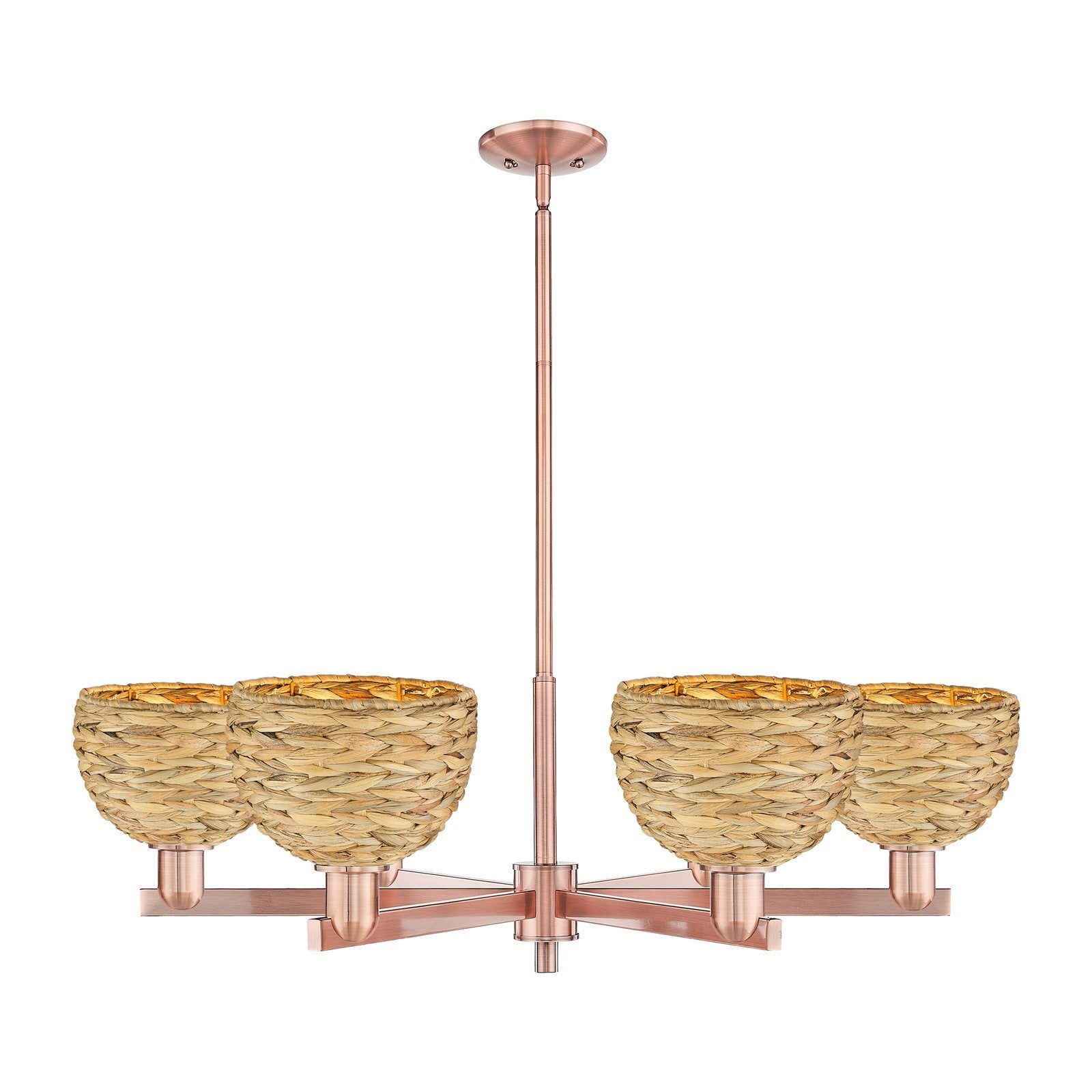 Innovations Arcadia 38in 6-Light Chandelier | Industrial Antique Copper and Natural Rattan | Dining Room & Living Room | Model 716-6CR-AC-RBD-8-NAT
