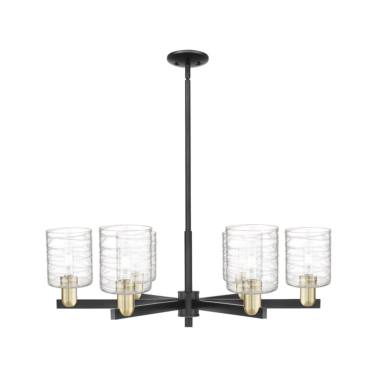 Innovations Cobbleskill 35in 6-Light Chandelier | Industrial Black Antique Brass and Deco Swirl Glass | Damp-Rated Dining Room & | Model 716-6CR-BAB-G1113