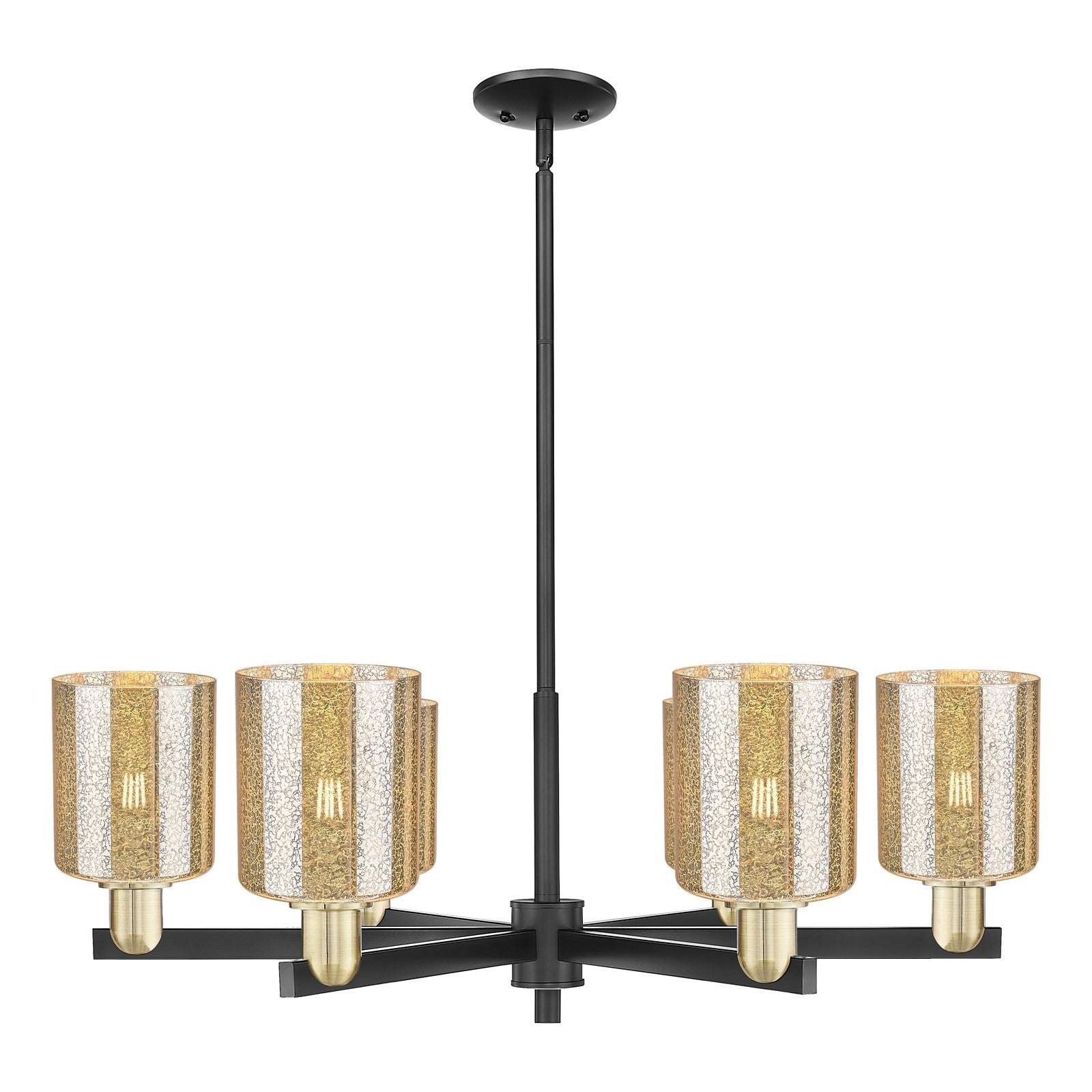 Innovations Cobbleskill 35in 6-Light Chandelier | Industrial Black Antique Brass and Mercury Glass | Kitchen Island & Dining Room | Model 716-6CR-BAB-G116