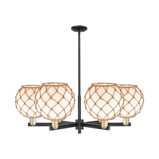 Innovations Farmhouse Rope 40in 6-Light Chandelier | Industrial Black Antique Brass and Matte White Glass with Rope | Dining | Model 716-6CR-BAB-G121-10RB