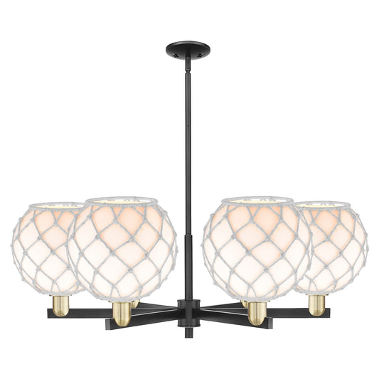 Innovations Farmhouse Rope 40in 6-Light Chandelier | Industrial Black Antique Brass and White Glass with Rope | Kitchen | Model 716-6CR-BAB-G121-10RW