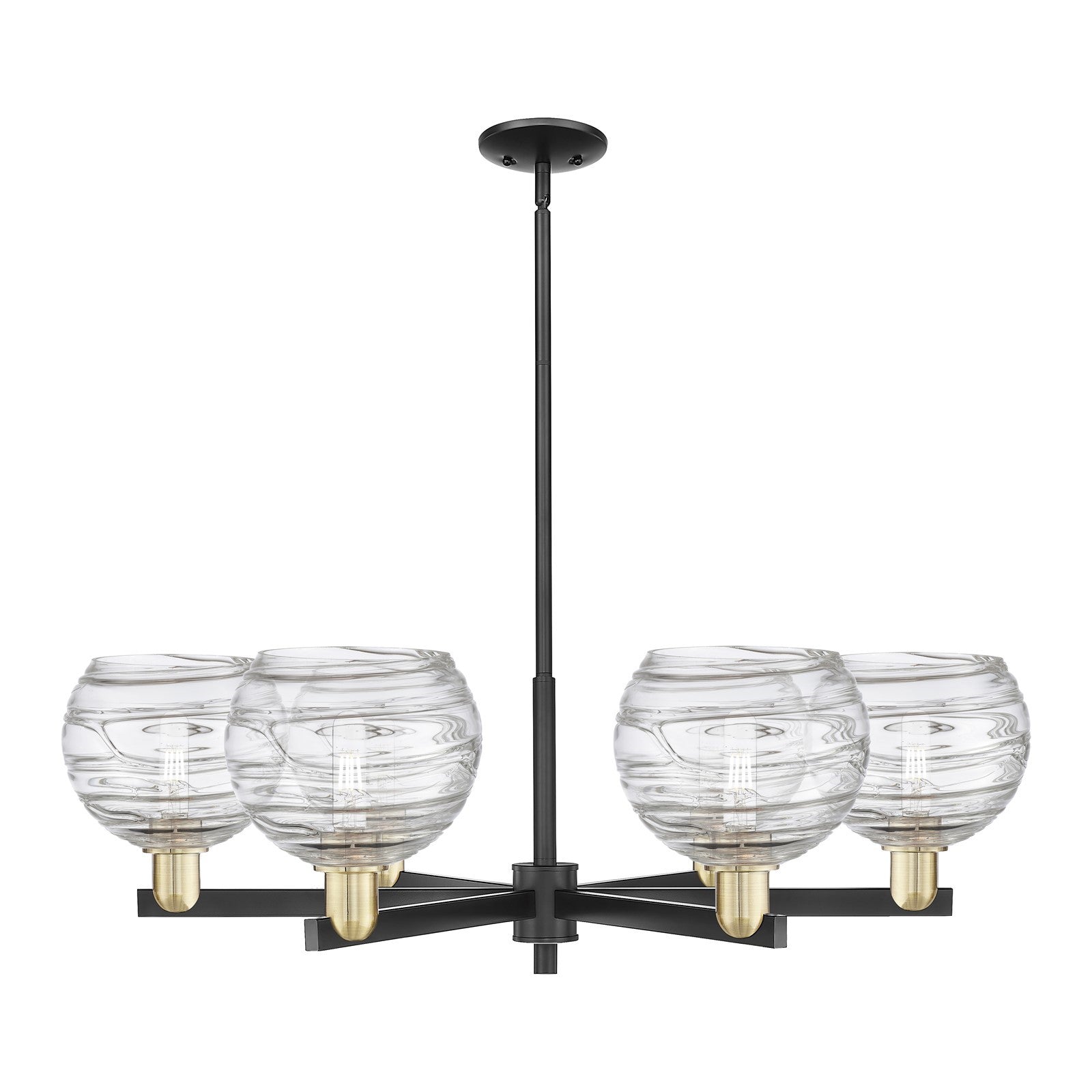 Innovations Athens Deco Swirl 38in 6-Light Chandelier | Industrial Black Antique Brass Steel and Clear Deco Swirl Glass | Model 716-6CR-BAB-G1213-8CL