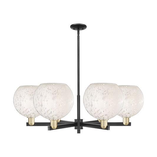 Innovations Lighting Arcadia 40in 6-Light Chandelier | Industrial Black Antique Brass and White Mouchette Glass | Dining | Model 716-6CR-BAB-G1216-10WM