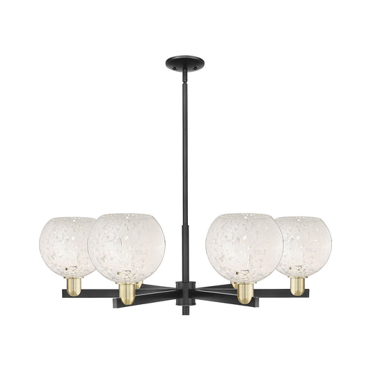 Innovations Lighting Arcadia 38in 6-Light Chandelier | Industrial Black Antique Brass and White Mouchette Glass | Dining | Model 716-6CR-BAB-G1216-8WM