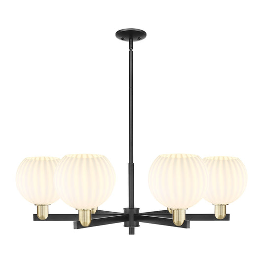 Innovations Lighting White Venetian 38in 6-Light Chandelier | Industrial Black Antique Brass and White Venetian Glass | Damp | Model 716-6CR-BAB-G1217-8WV