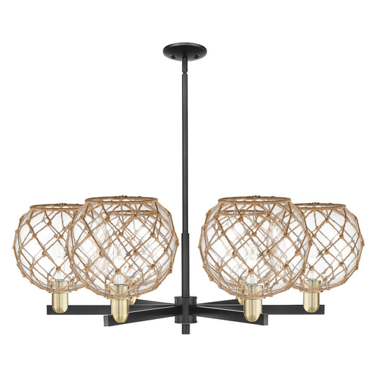 Innovations Farmhouse Rope 40in 6-Light Chandelier | Industrial Black Antique Brass and Clear Glass with Rope | Kitchen | Model 716-6CR-BAB-G122-10RB