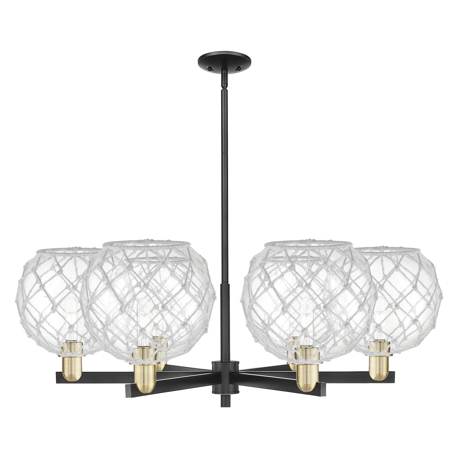 Innovations Farmhouse Rope 40in 6-Light Chandelier | Industrial Black Antique Brass and Clear Glass with White Rope | Dining | Model 716-6CR-BAB-G122-10RW