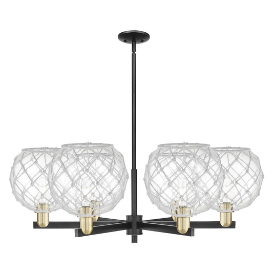 Innovations Farmhouse Rope 40in 6-Light Chandelier | Industrial Black Antique Brass and Clear Glass with White Rope | Dining | Model 716-6CR-BAB-G122-10RW