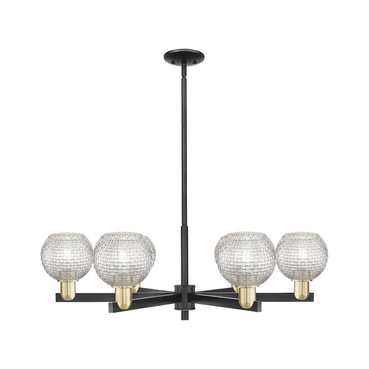 Innovations Athens 36in 6-Light Chandelier | Industrial Black Antique Brass and Clear Basket Weave Glass | Dining Room & | Model 716-6CR-BAB-G122C-6CL