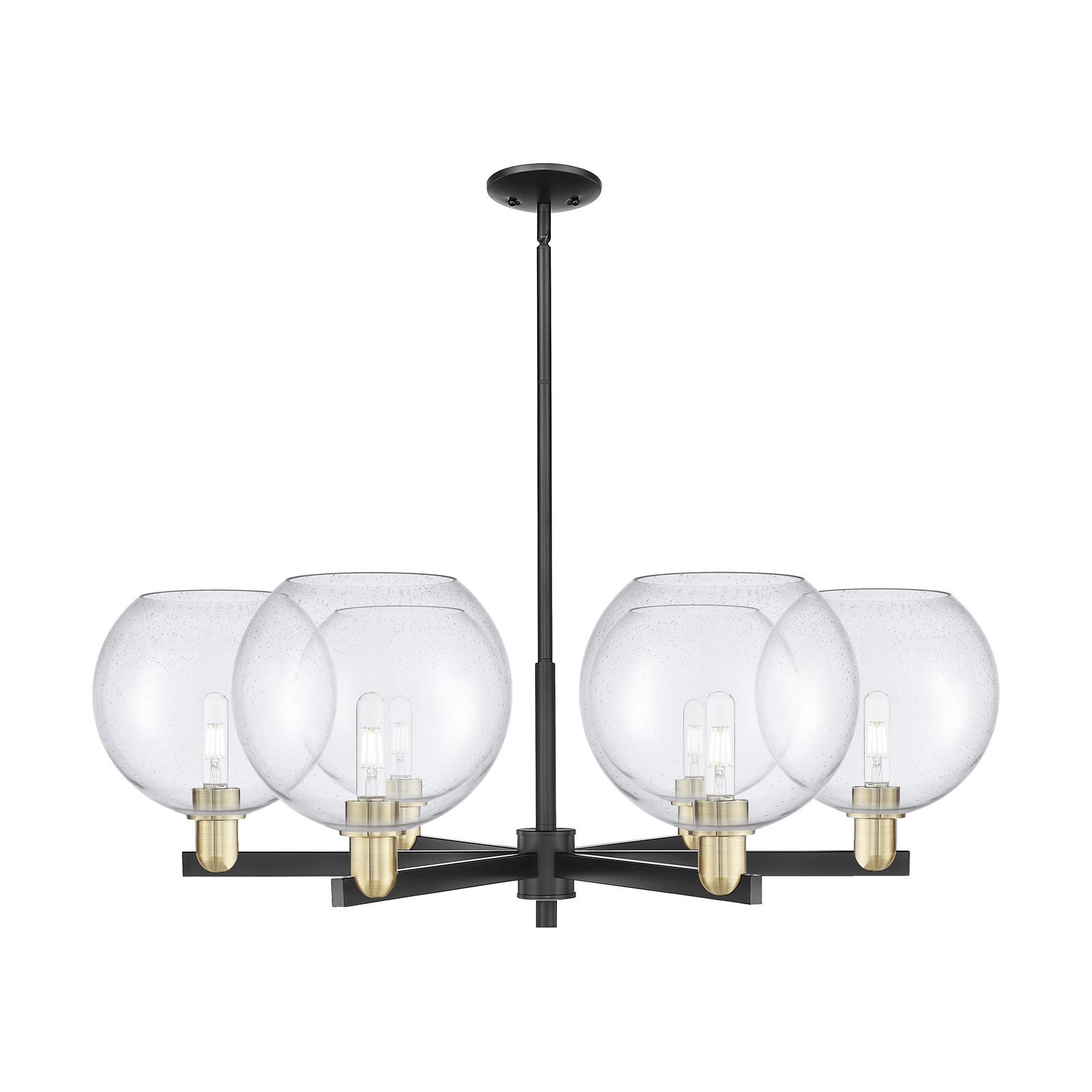 Innovations Athens 40in 6-Light Chandelier | Industrial Black Antique Brass Steel and Seedy Glass | Dining Room & Living Room | Model 716-6CR-BAB-G124-10