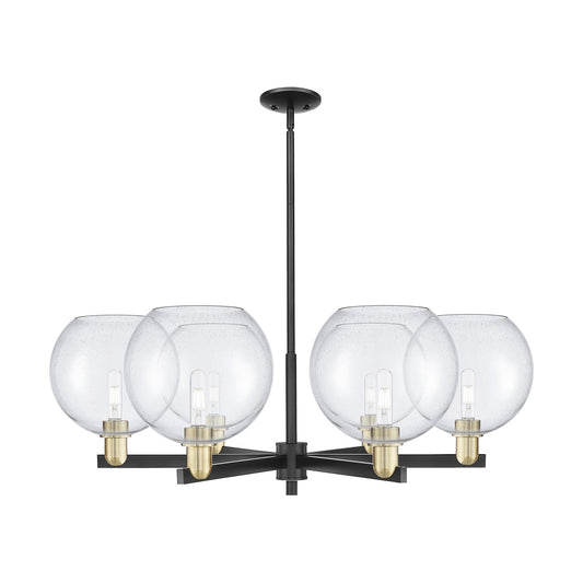 Innovations Athens 40in 6-Light Chandelier | Industrial Black Antique Brass Steel and Seedy Glass | Dining Room & Living Room | Model 716-6CR-BAB-G124-10