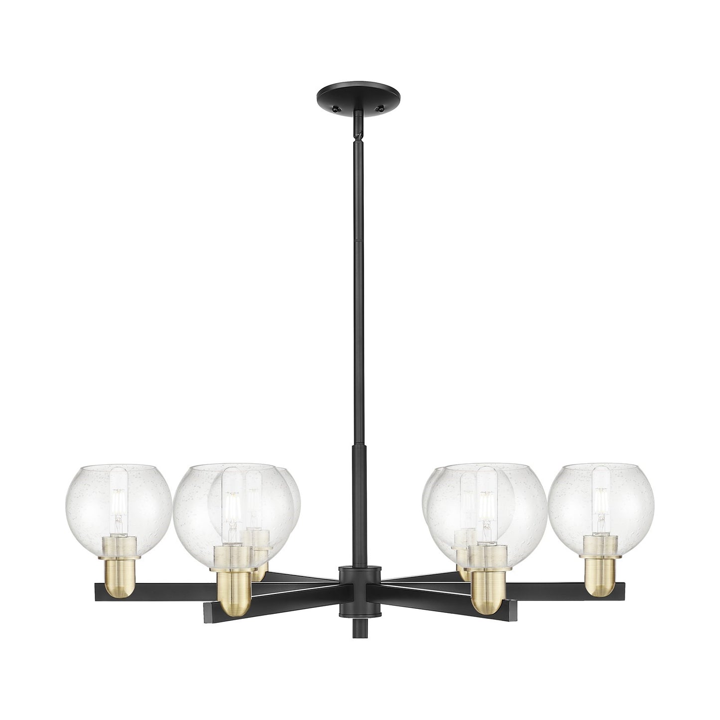 Innovations Athens 36in 6-Light Chandelier | Industrial Black Antique Brass Steel and Seedy Glass | Dining Room & Living Room | Model 716-6CR-BAB-G124-6