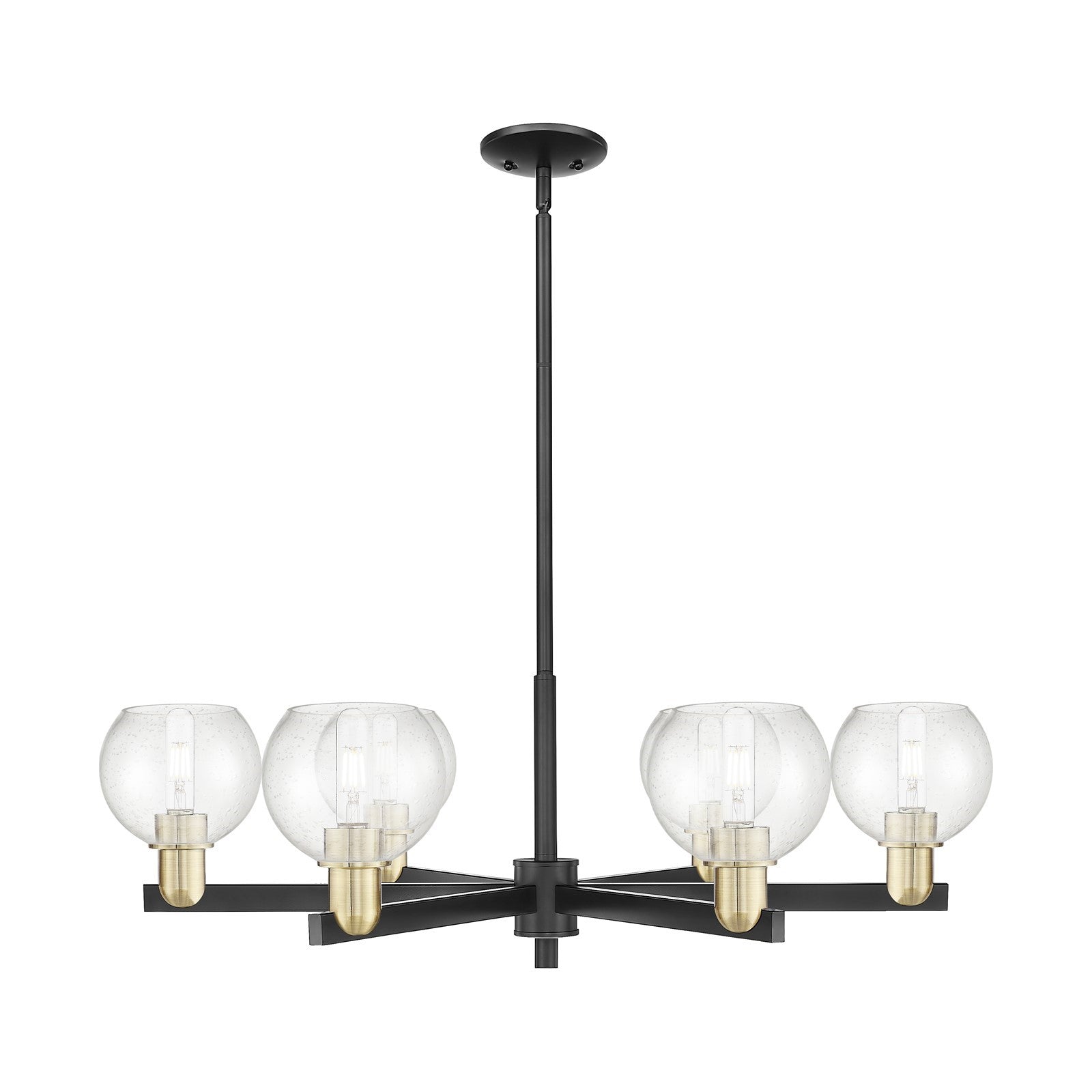 Innovations Athens 36in 6-Light Chandelier | Industrial Black Antique Brass Steel and Seedy Glass | Dining Room & Living Room | Model 716-6CR-BAB-G124-6