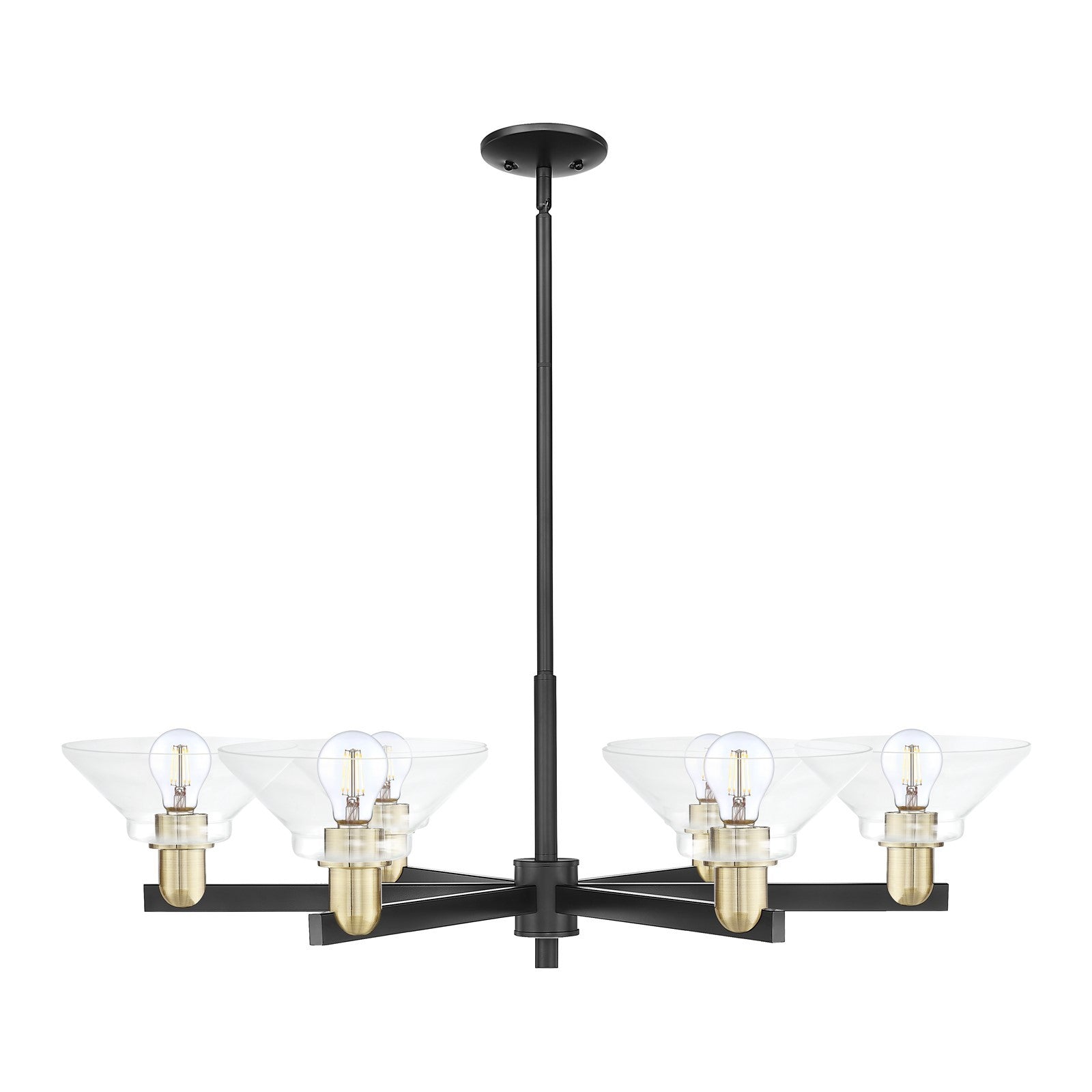 Innovations Orwell 38in 6-Light Chandelier | Industrial Black Antique Brass Steel and Clear Glass | Dining Room & Living Room | Model 716-6CR-BAB-G132