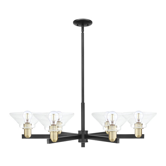 Innovations Orwell 38in 6-Light Chandelier | Industrial Black Antique Brass Steel and Clear Glass | Dining Room & Living Room | Model 716-6CR-BAB-G132