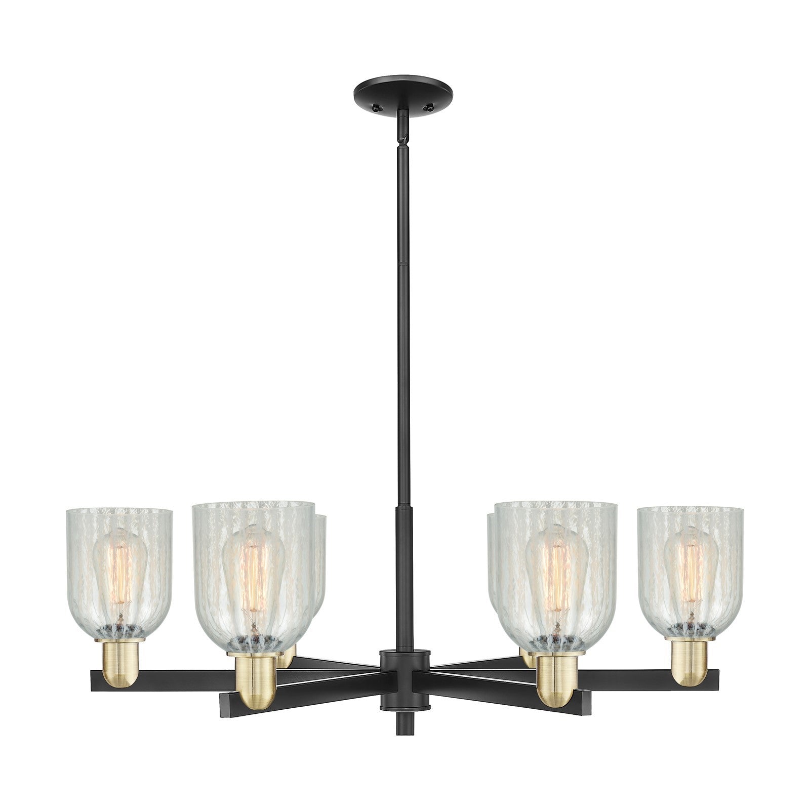 Innovations Caledonia 35in 6-Light Chandelier | Industrial Black Antique Brass Steel and Mouchette Glass | Dining Room & Living | Model 716-6CR-BAB-G2511