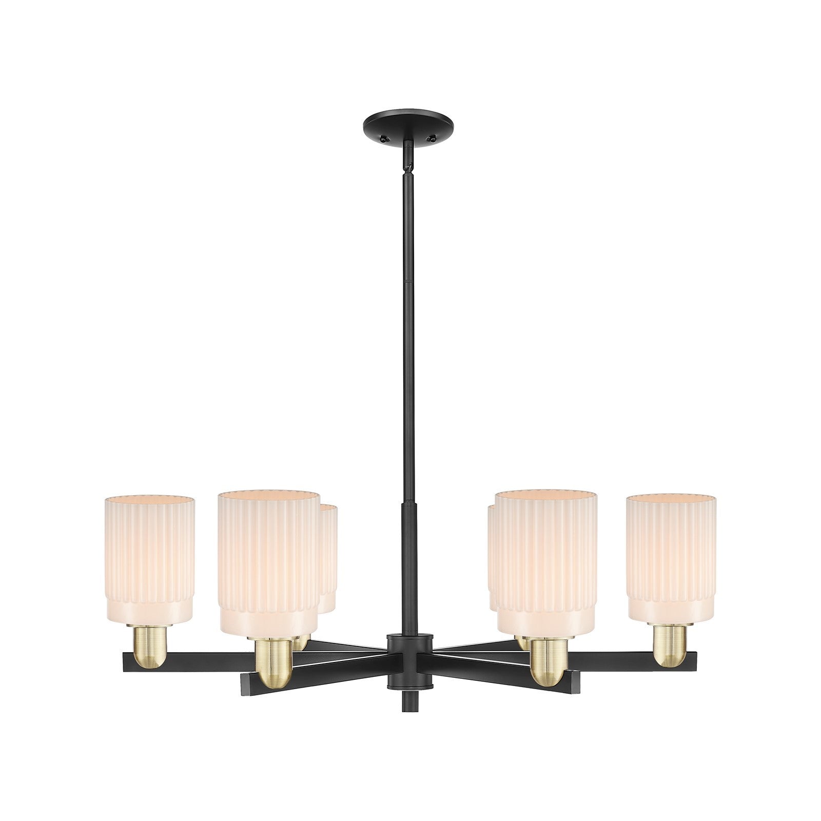 Innovations Hadley 34in 6-Light Chandelier | Industrial Black Antique Brass and Matte White Glass | Kitchen Island & Dining Room | Model 716-6CR-BAB-G341