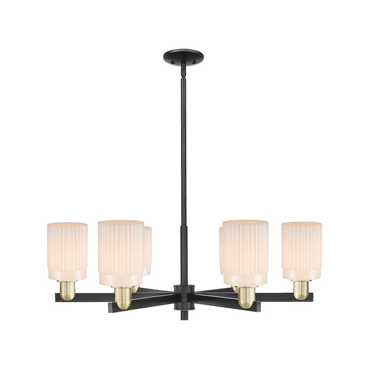 Innovations Hadley 34in 6-Light Chandelier | Industrial Black Antique Brass and Matte White Glass | Kitchen Island & Dining Room | Model 716-6CR-BAB-G341