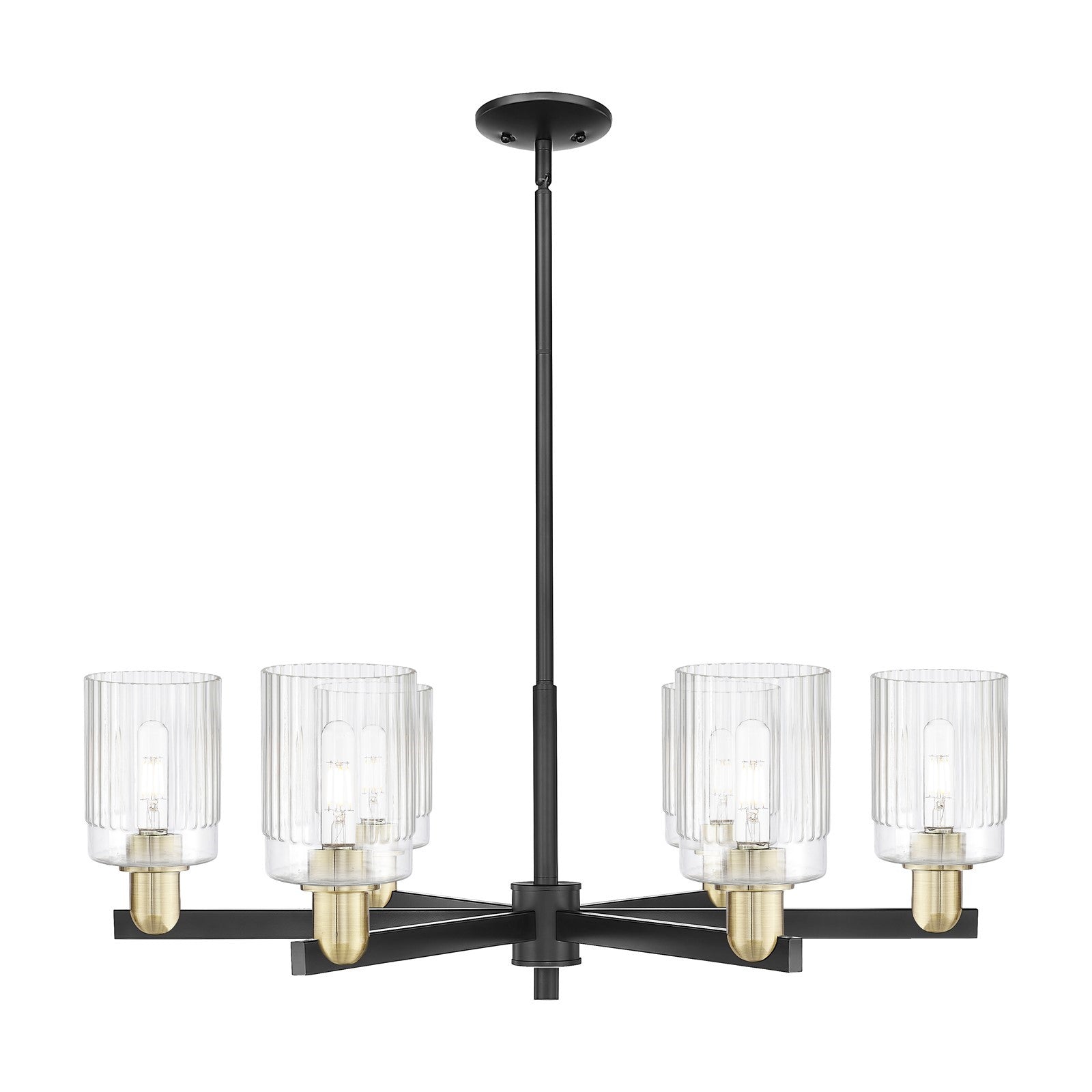 Innovations Hadley 34in 6-Light Chandelier | Industrial Black Antique Brass Steel and Clear Ribbed Glass | Dining Room & Living | Model 716-6CR-BAB-G342