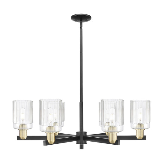 Innovations Hadley 34in 6-Light Chandelier | Industrial Black Antique Brass Steel and Clear Ribbed Glass | Dining Room & Living | Model 716-6CR-BAB-G342