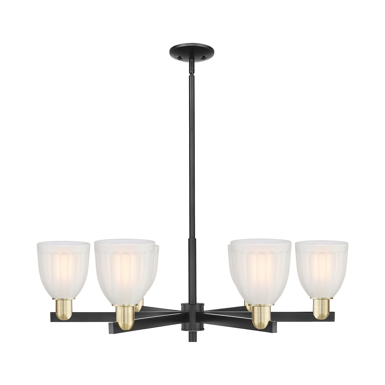 Innovations Brookfield 36in 6-Light Chandelier | Industrial Black Antique Brass and White Frosted Ribbed Glass | Kitchen Island & | Model 716-6CR-BAB-G441