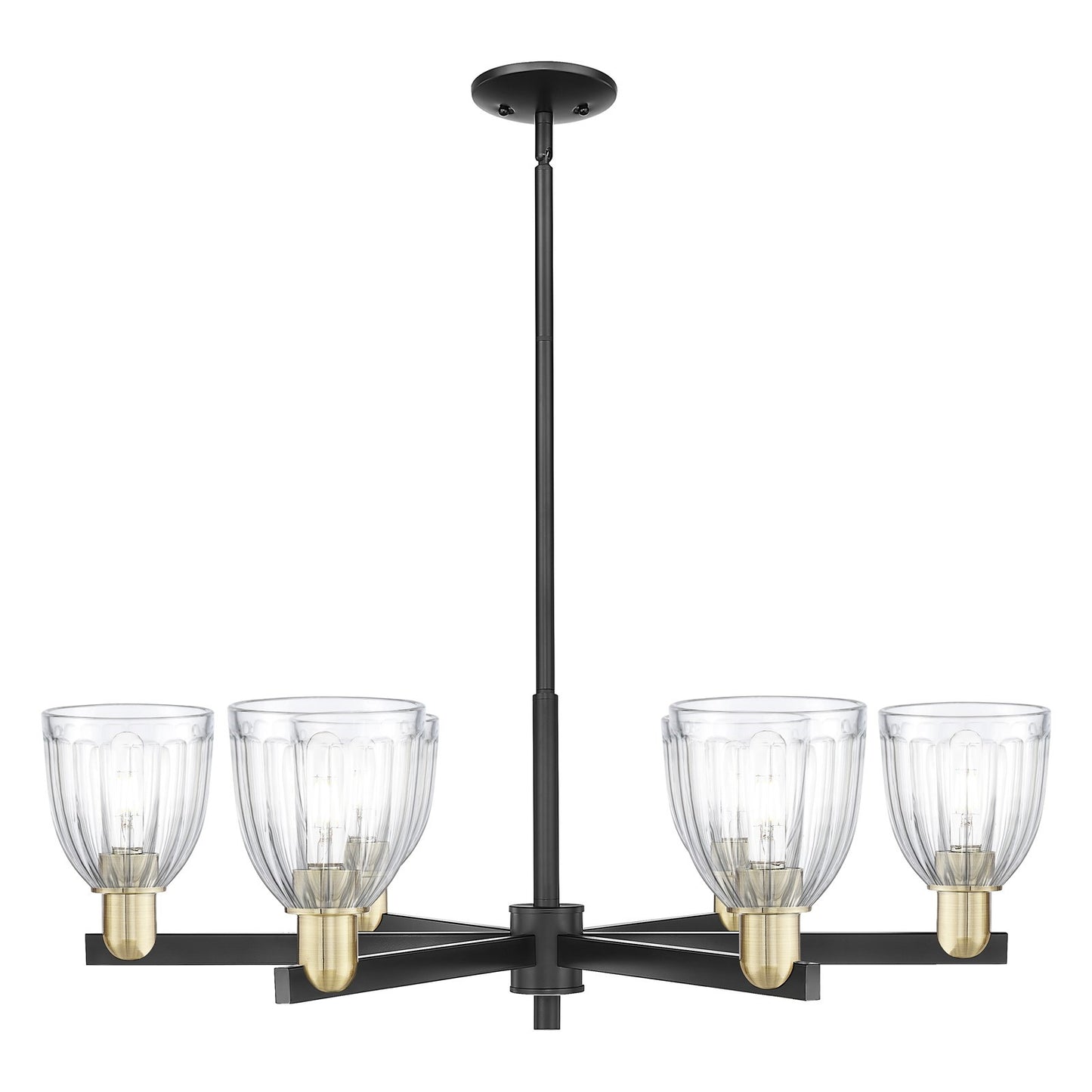 Innovations Brookfield 36in 6-Light Chandelier | Industrial Black Antique Brass and Clear Glass | Kitchen Island & Dining Room | Model 716-6CR-BAB-G442