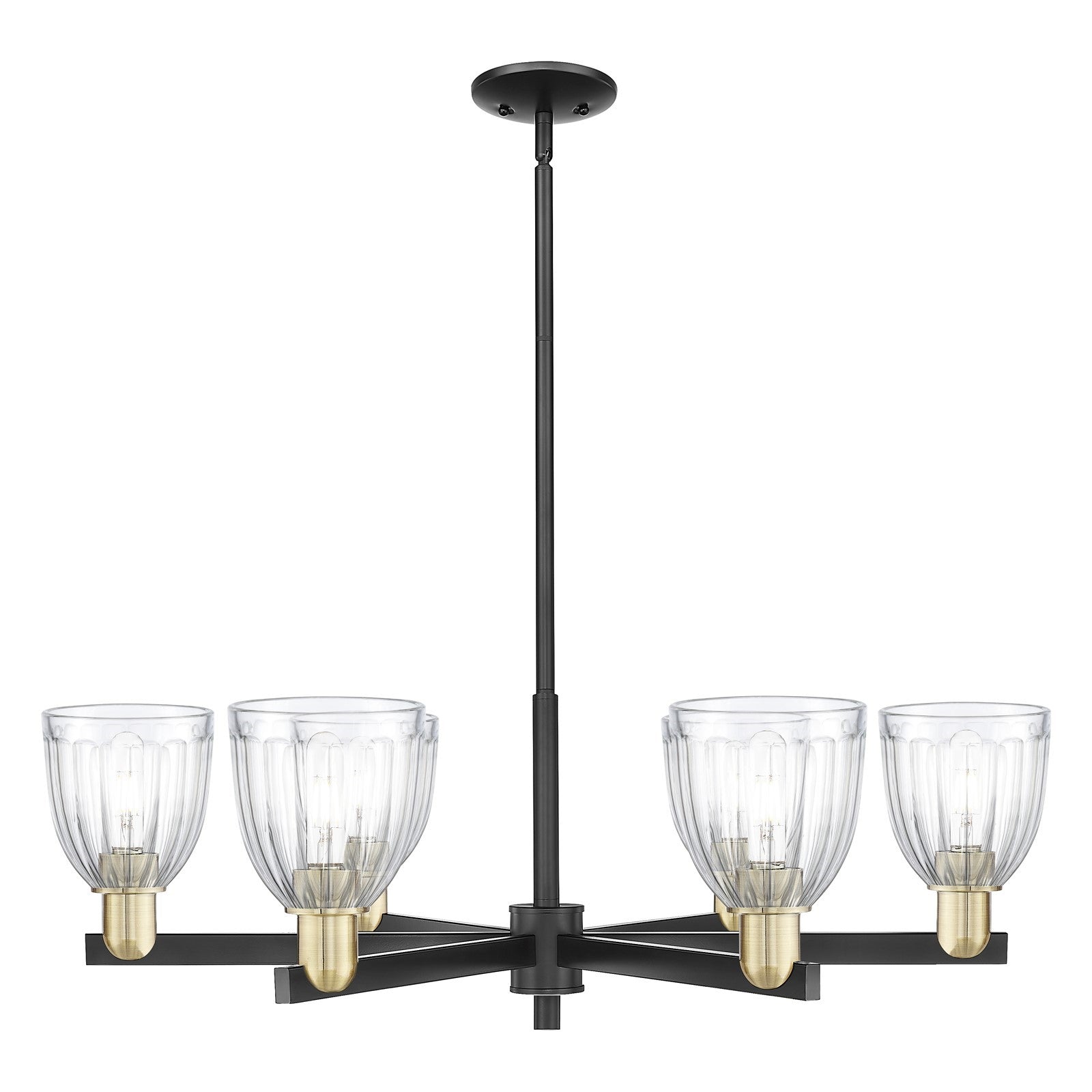 Innovations Brookfield 36in 6-Light Chandelier | Industrial Black Antique Brass and Clear Glass | Kitchen Island & Dining Room | Model 716-6CR-BAB-G442