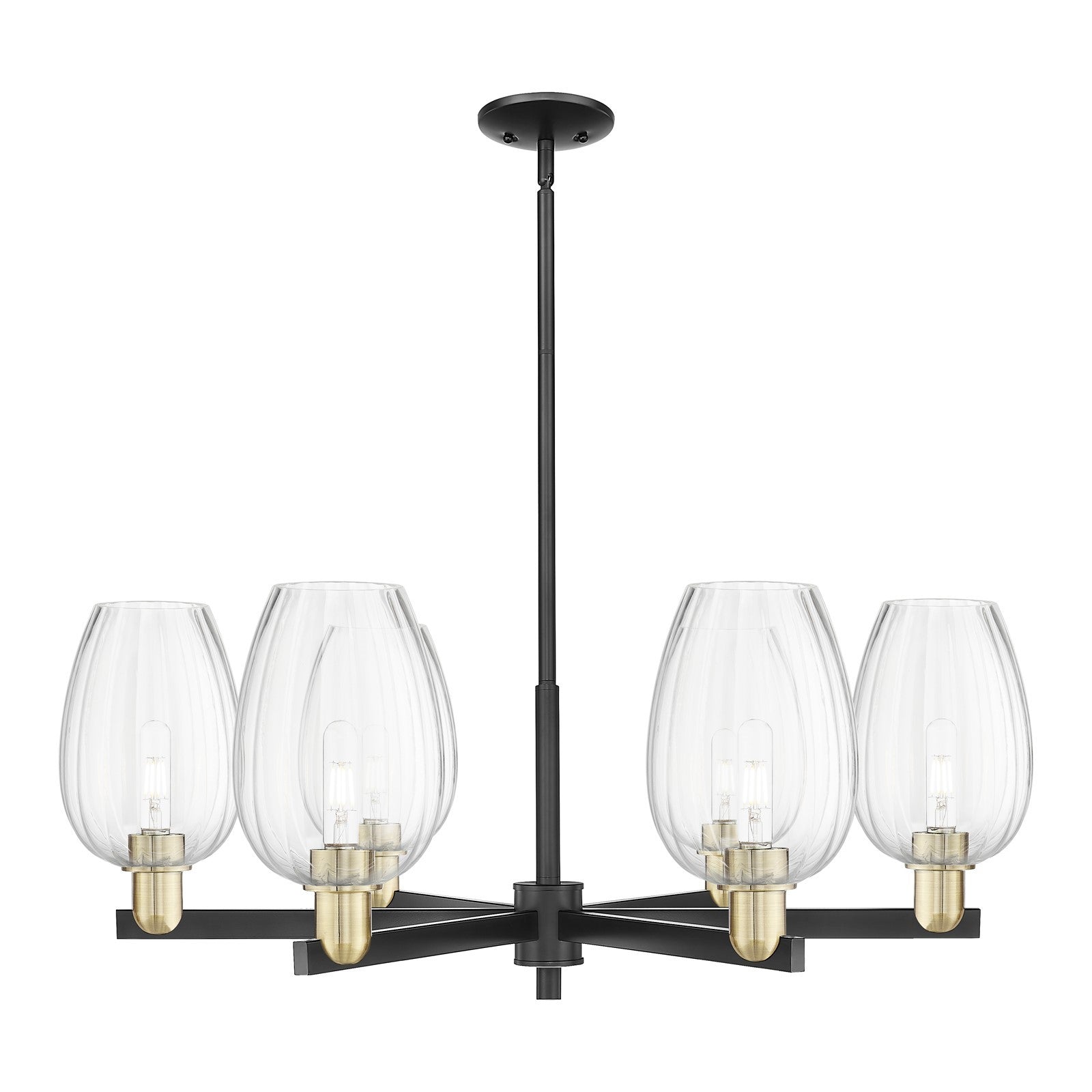 Innovations Preston Flute 36in 6-Light Chandelier | Industrial Black Antique Brass Steel and Clear Glass | Kitchen Island & | Model 716-6CR-BAB-G457-6CL