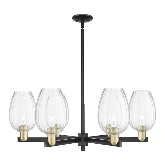 Innovations Preston Flute 36in 6-Light Chandelier | Industrial Black Antique Brass Steel and Clear Glass | Kitchen Island & | Model 716-6CR-BAB-G457-6CL