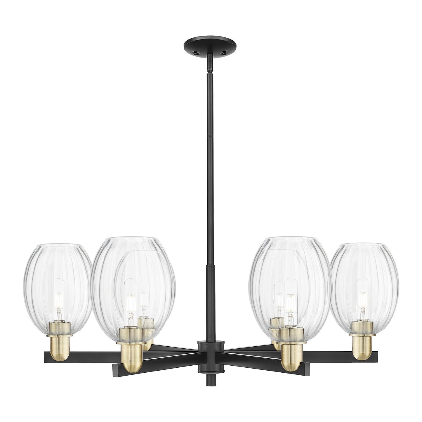 Innovations Preston Bulb 36in 6-Light Chandelier | Industrial Black Antique Brass and Clear Glass | Kitchen Island & Dining | Model 716-6CR-BAB-G459-6CL