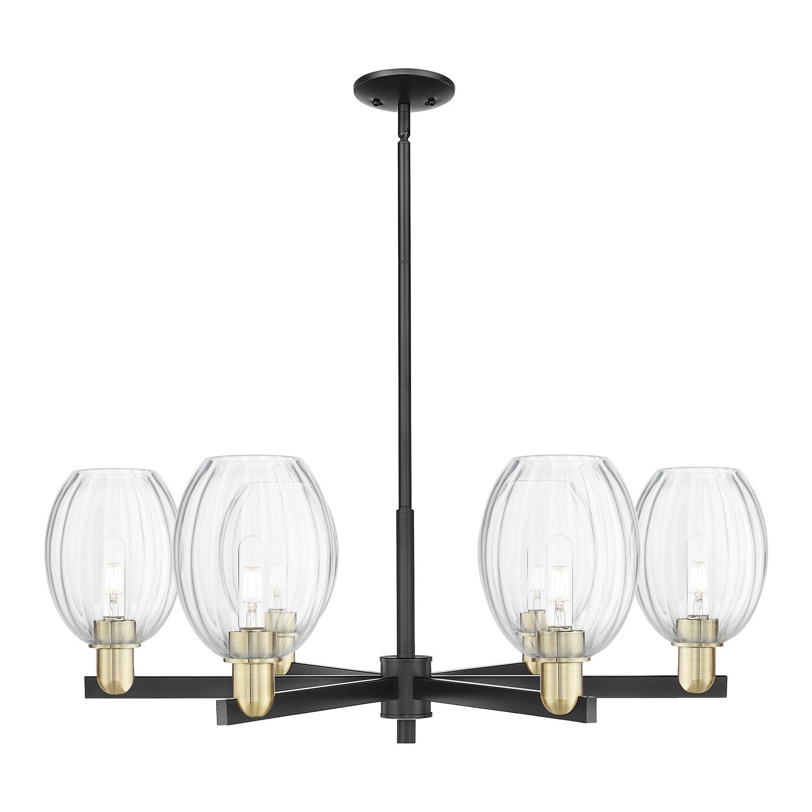 Innovations Preston Bulb 36in 6-Light Chandelier | Industrial Black Antique Brass and Clear Glass | Kitchen Island & Dining | Model 716-6CR-BAB-G459-6CL