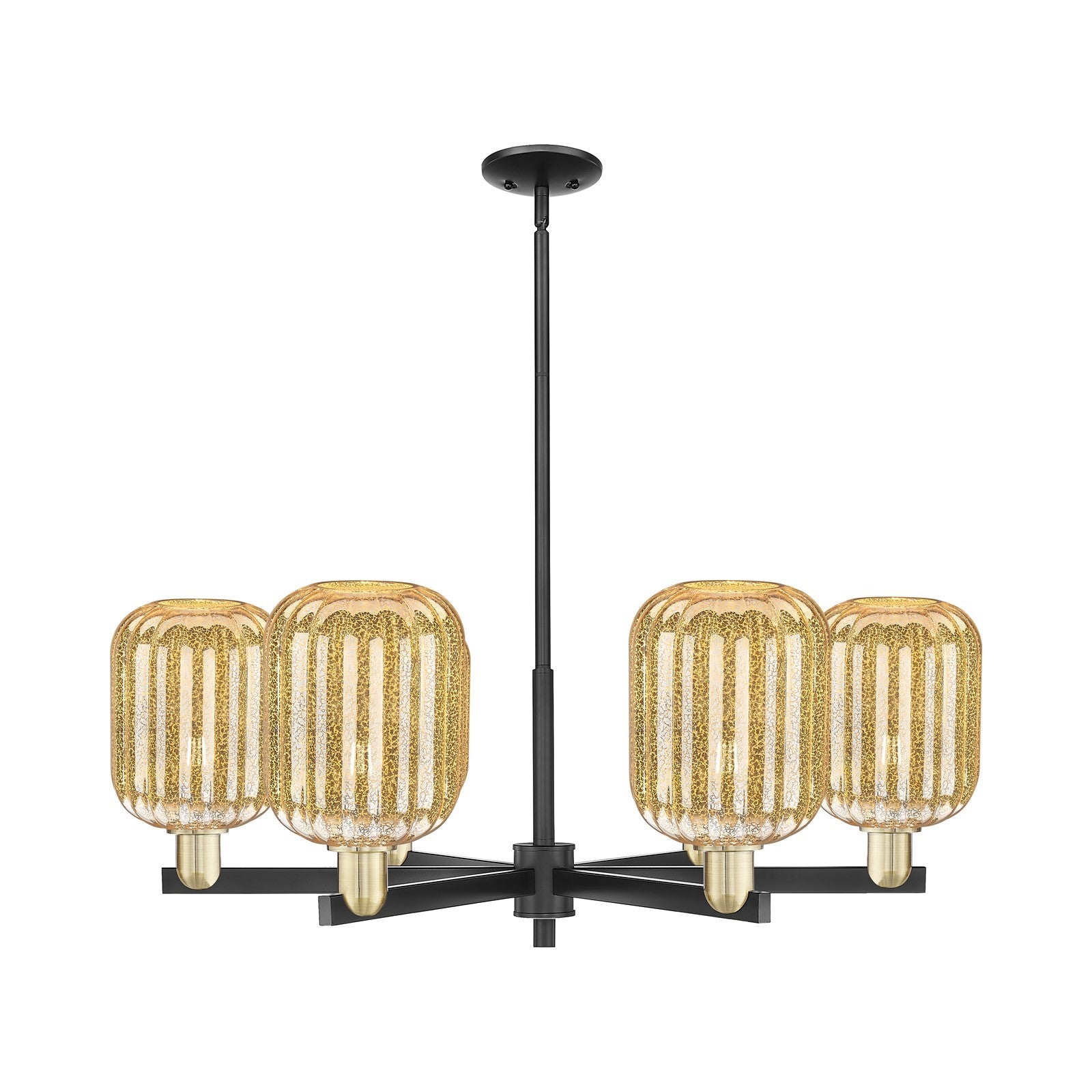 Innovations Preston Cylinder 36.5in 6-Light Chandelier | Industrial Black Antique Brass Steel and Mercury Glass | Dining Room | Model 716-6CR-BAB-G460-7ME
