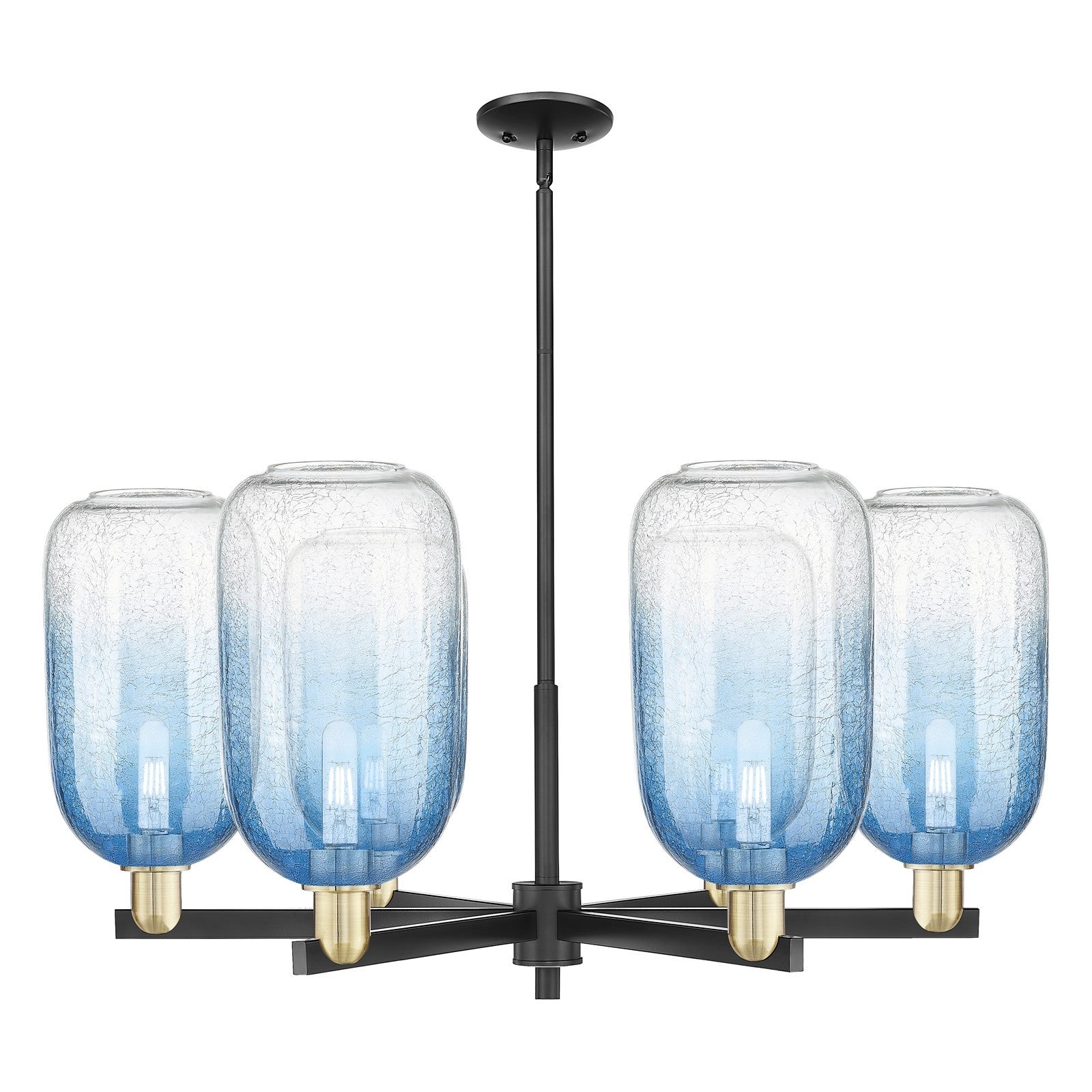 Innovations Brookhaven Cloche 37in 6-Light Chandelier | Industrial Black Antique Brass and Sapphire Blue Glass | Dining Room | Model 716-6CR-BAB-G482-7SB