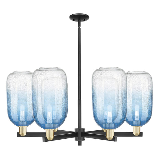 Innovations Brookhaven Cloche 37in 6-Light Chandelier | Industrial Black Antique Brass and Sapphire Blue Glass | Dining Room | Model 716-6CR-BAB-G482-7SB