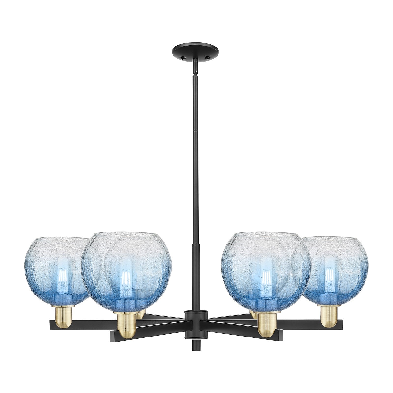 Innovations Brookhaven Globe 37.75in 6-Light Chandelier | Industrial Black Antique Brass Steel and Sapphire Blue Glass | Model 716-6CR-BAB-G483-8SB