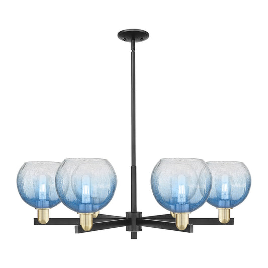 Innovations Brookhaven Globe 37.75in 6-Light Chandelier | Industrial Black Antique Brass Steel and Sapphire Blue Glass | Model 716-6CR-BAB-G483-8SB