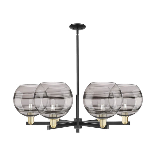 Innovations Rochester 40in 6-Light Chandelier | Industrial Black Antique Brass and Light Smoke Glass | Kitchen Island & | Model 716-6CR-BAB-G556-10SM