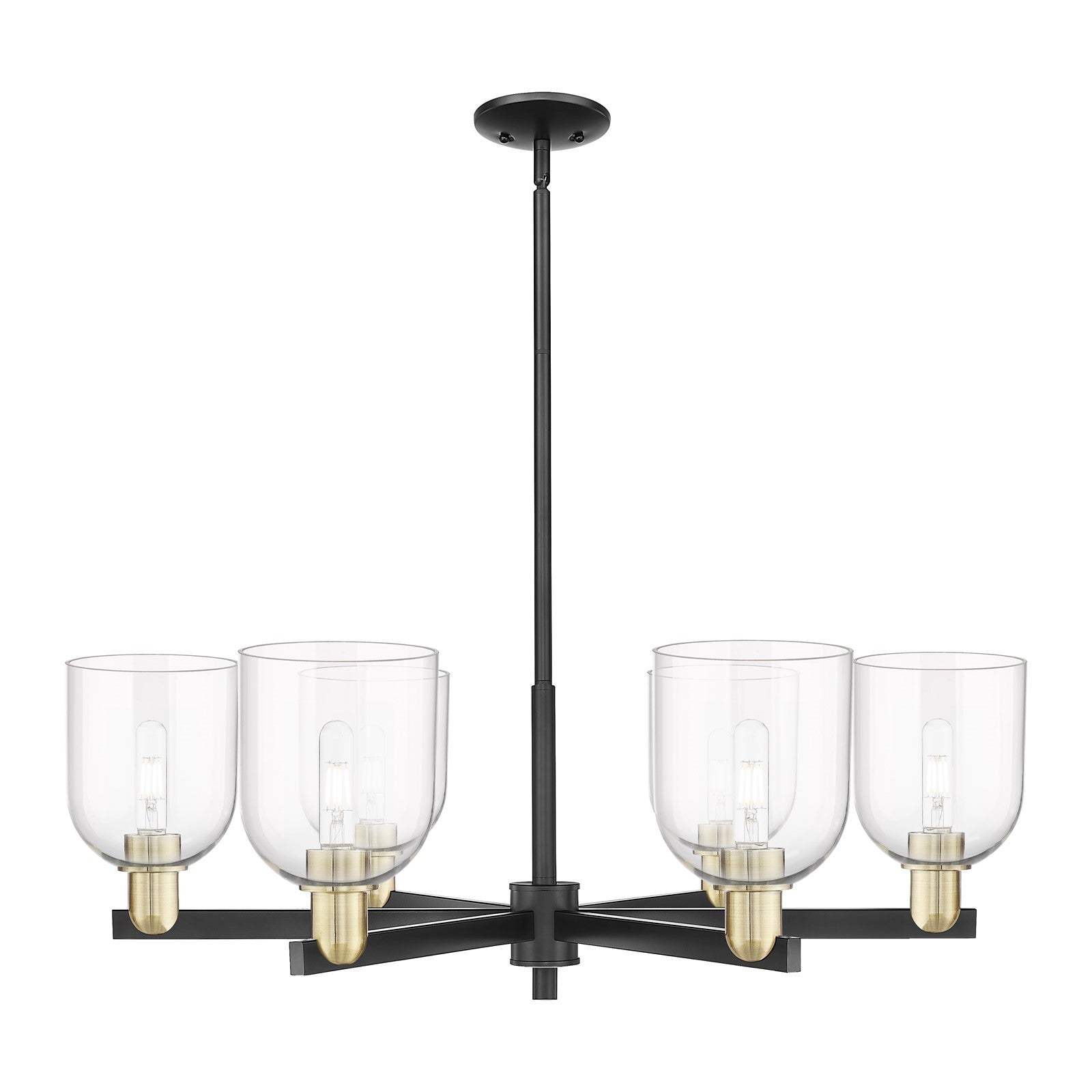 Innovations Bella 35in 6-Light Chandelier | Industrial Black Antique Brass and Clear Glass | Dining Room & Living Room | Model 716-6CR-BAB-G558-6CL