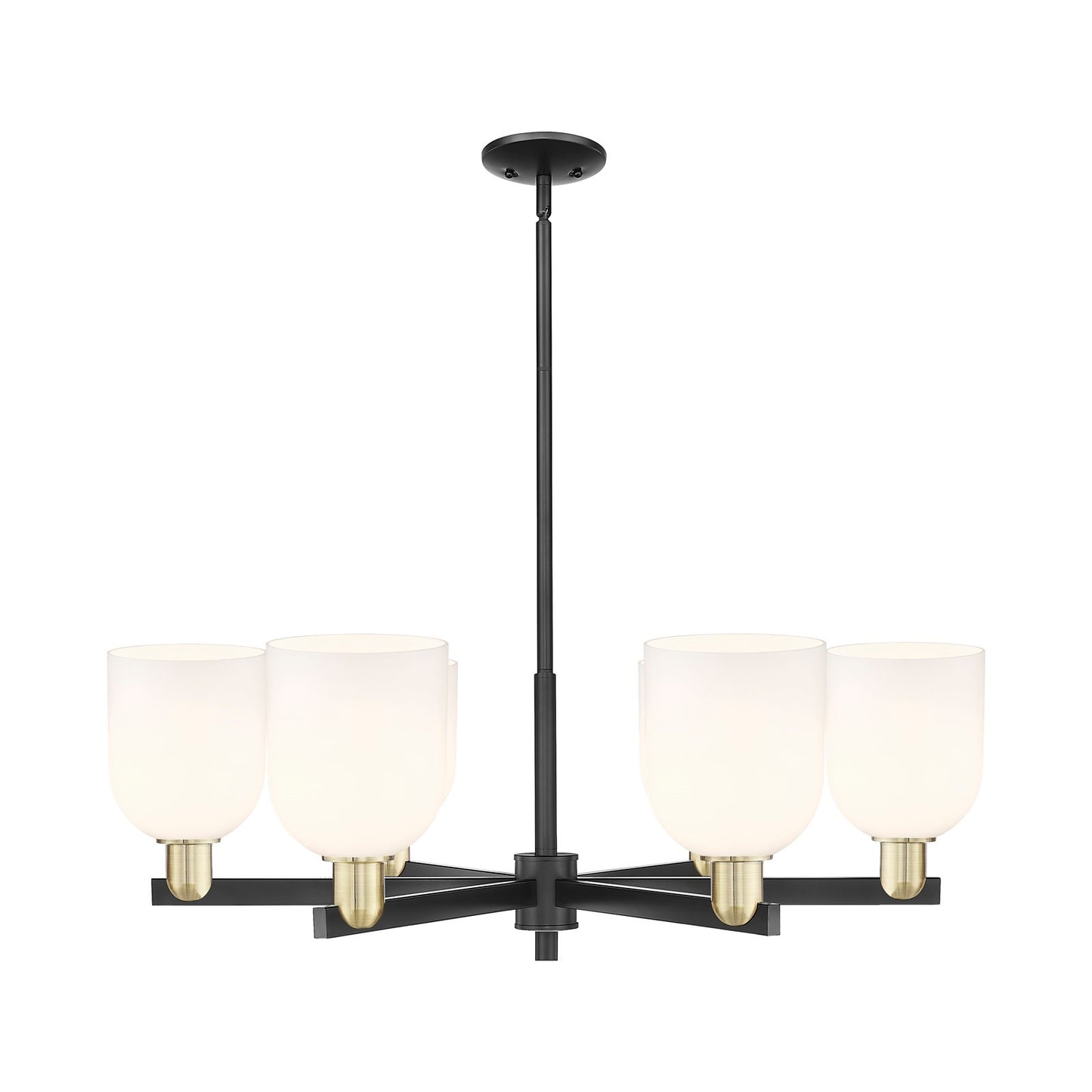 Innovations Bella 35in 6-Light Chandelier | Industrial Black Antique Brass and White Glass | Kitchen Island & Dining Room | Model 716-6CR-BAB-G558-6GWH