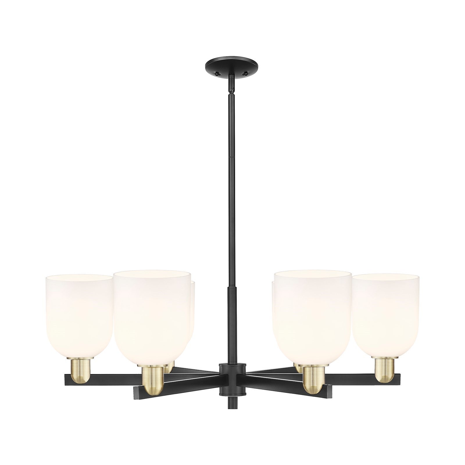 Innovations Bella 35in 6-Light Chandelier | Industrial Black Antique Brass and White Glass | Kitchen Island & Dining Room | Model 716-6CR-BAB-G558-6GWH