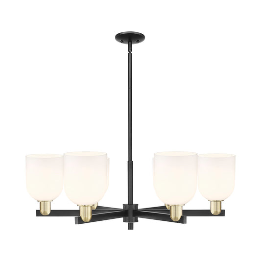 Innovations Bella 35in 6-Light Chandelier | Industrial Black Antique Brass and White Glass | Kitchen Island & Dining Room | Model 716-6CR-BAB-G558-6GWH