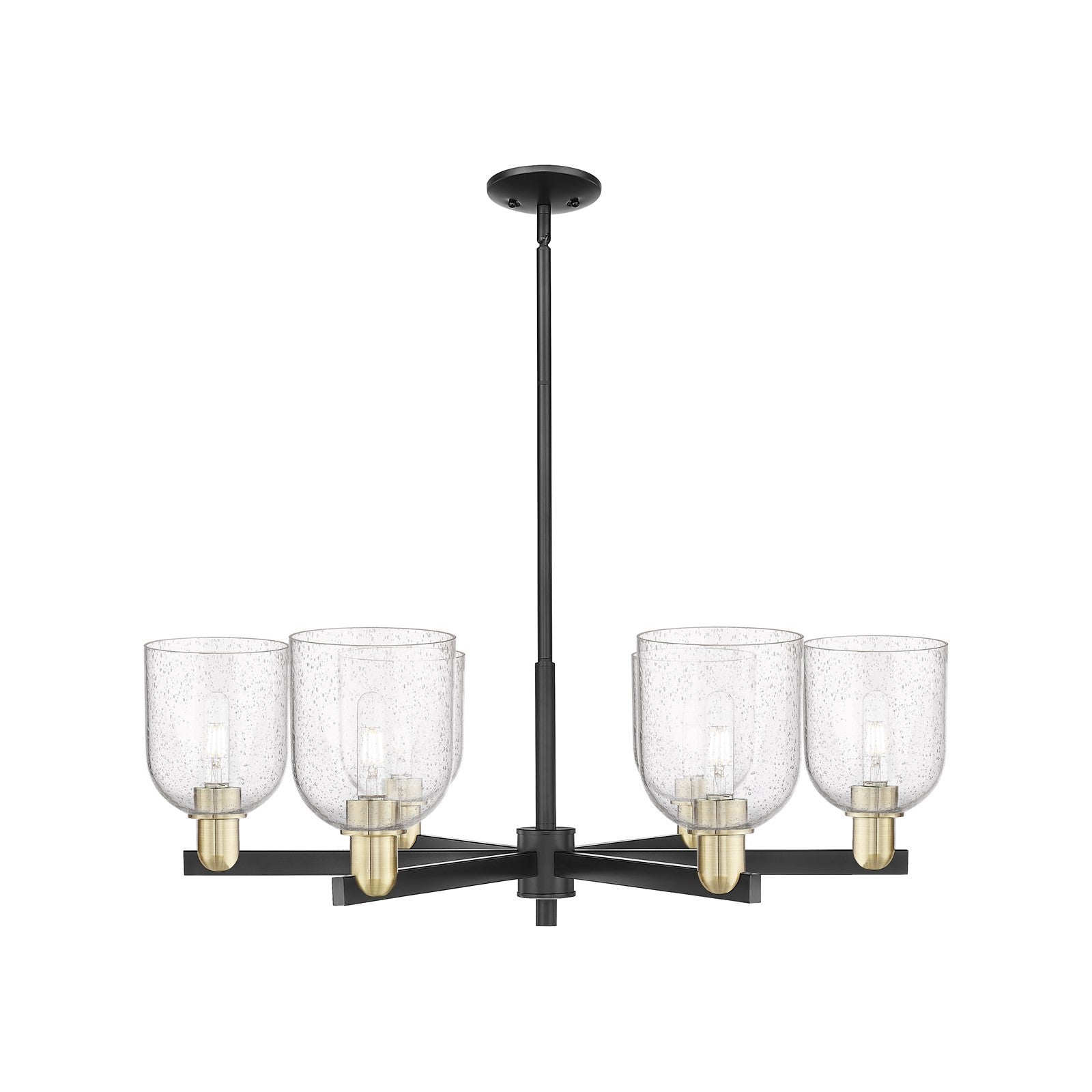 Innovations Bella 35in 6-Light Chandelier | Industrial Black Antique Brass and Seedy Glass | Dining Room & Living Room | Model 716-6CR-BAB-G558-6SDY