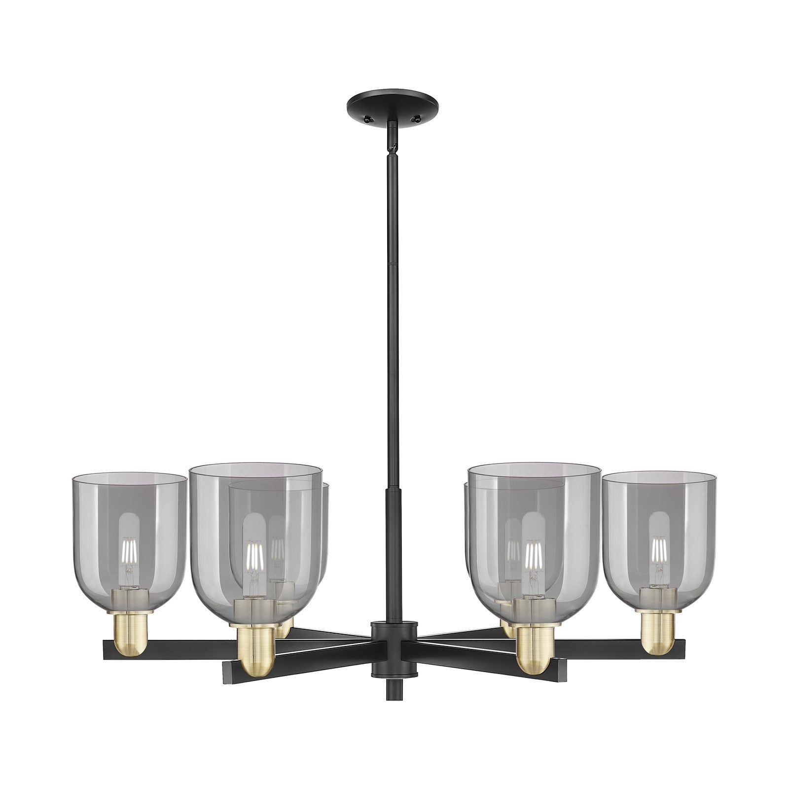 Innovations Bella 35in 6-Light Chandelier | Industrial Black Antique Brass and Light Smoke Glass | Dining Room & Living Room | Model 716-6CR-BAB-G558-6SM