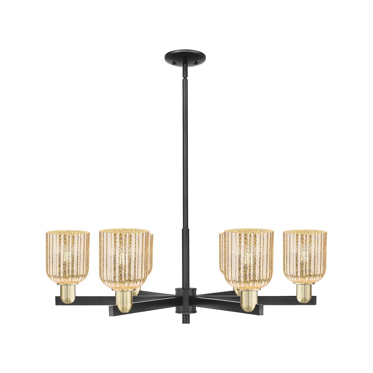 Innovations Bridal Veil 35in 6-Light Chandelier | Industrial Black Antique Brass Steel and Mercury Ribbed Glass | Dining Room | Model 716-6CR-BAB-G559-5ME