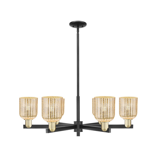 Innovations Bridal Veil 35in 6-Light Chandelier | Industrial Black Antique Brass Steel and Mercury Ribbed Glass | Dining Room | Model 716-6CR-BAB-G559-5ME