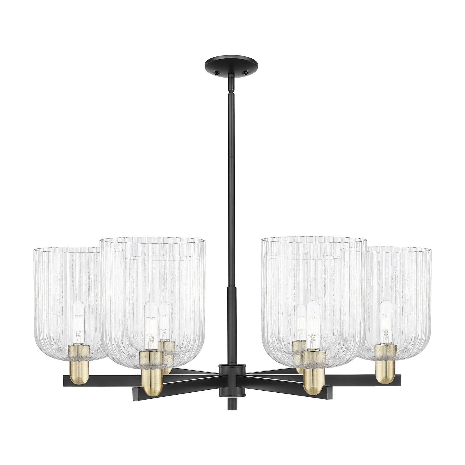 Innovations Bridal Veil 38in 6-Light Chandelier | Industrial Black Antique Brass Steel and Clear Ribbed Glass | Kitchen | Model 716-6CR-BAB-G559-8CL