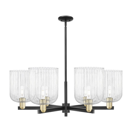 Innovations Bridal Veil 38in 6-Light Chandelier | Industrial Black Antique Brass Steel and Clear Ribbed Glass | Kitchen | Model 716-6CR-BAB-G559-8CL