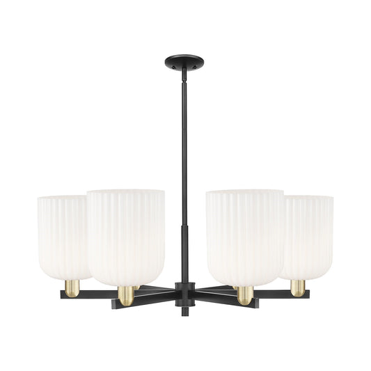 Innovations Bridal Veil 38in 6-Light Chandelier | Industrial Black Antique Brass and Gloss White Ribbed Glass | Kitchen | Model 716-6CR-BAB-G559-8GWH